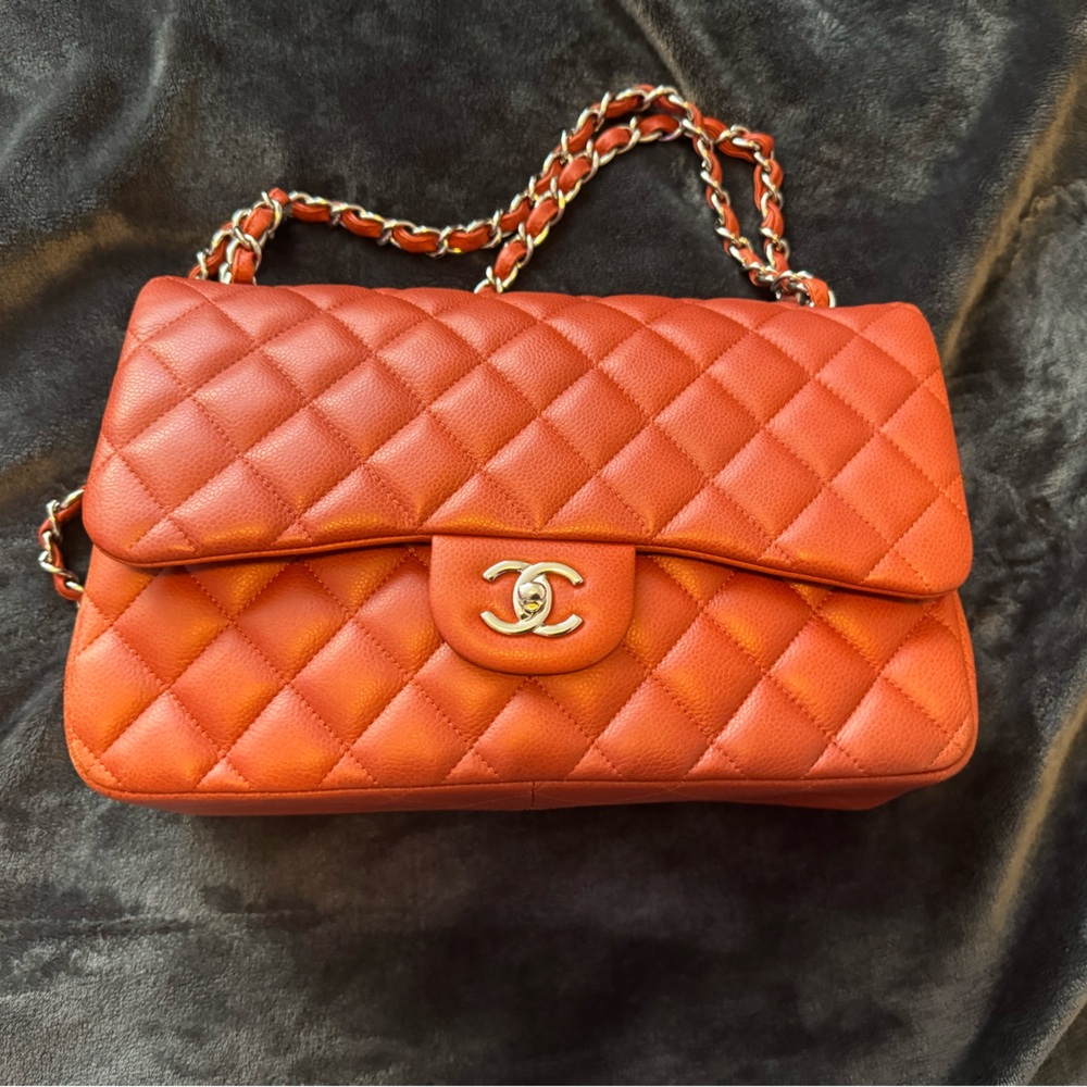 Chanel Jumbo flap caviar Orange silver hardware